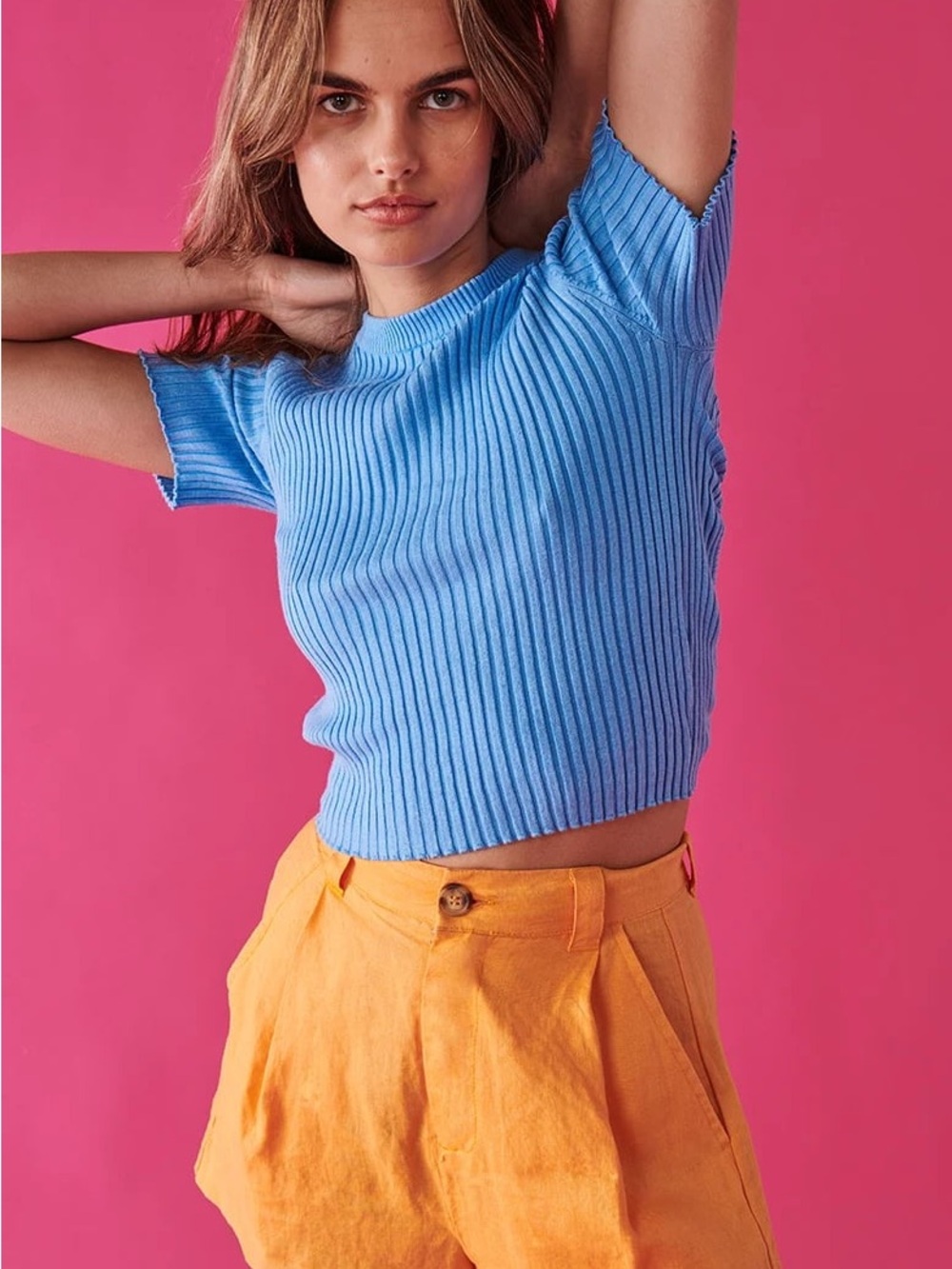 Ghanda Blue Ribbed Open Back Harper Crop Top Size Large